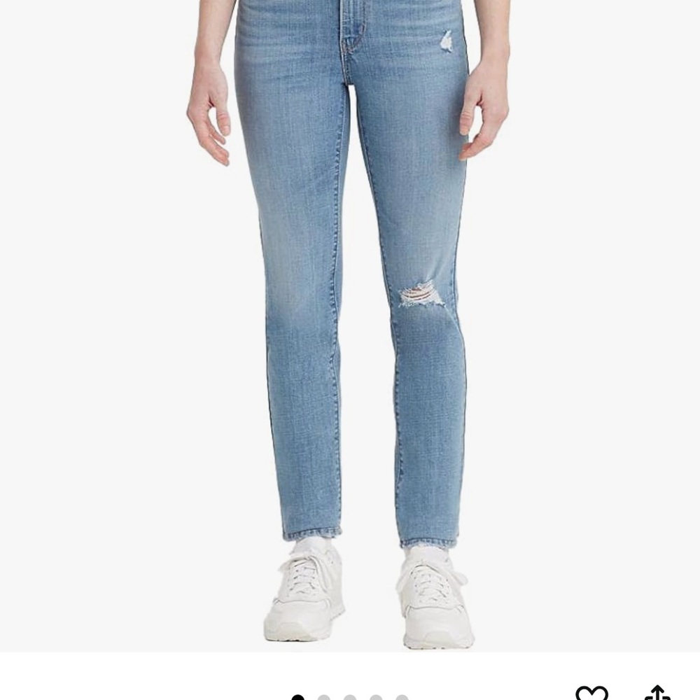Levi's 724 High Rise Straight Ankle Raw Hem Jeans with Distressed Details